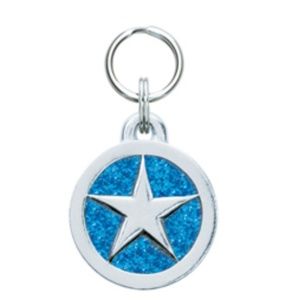 Pewter Star Blue Sparkle Background Dog Tag